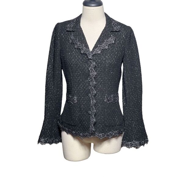 Rickie Freeman Teri Jon Black Dressy Sparkly Lace Blazer Jacket Size 4 - Picture 1 of 7